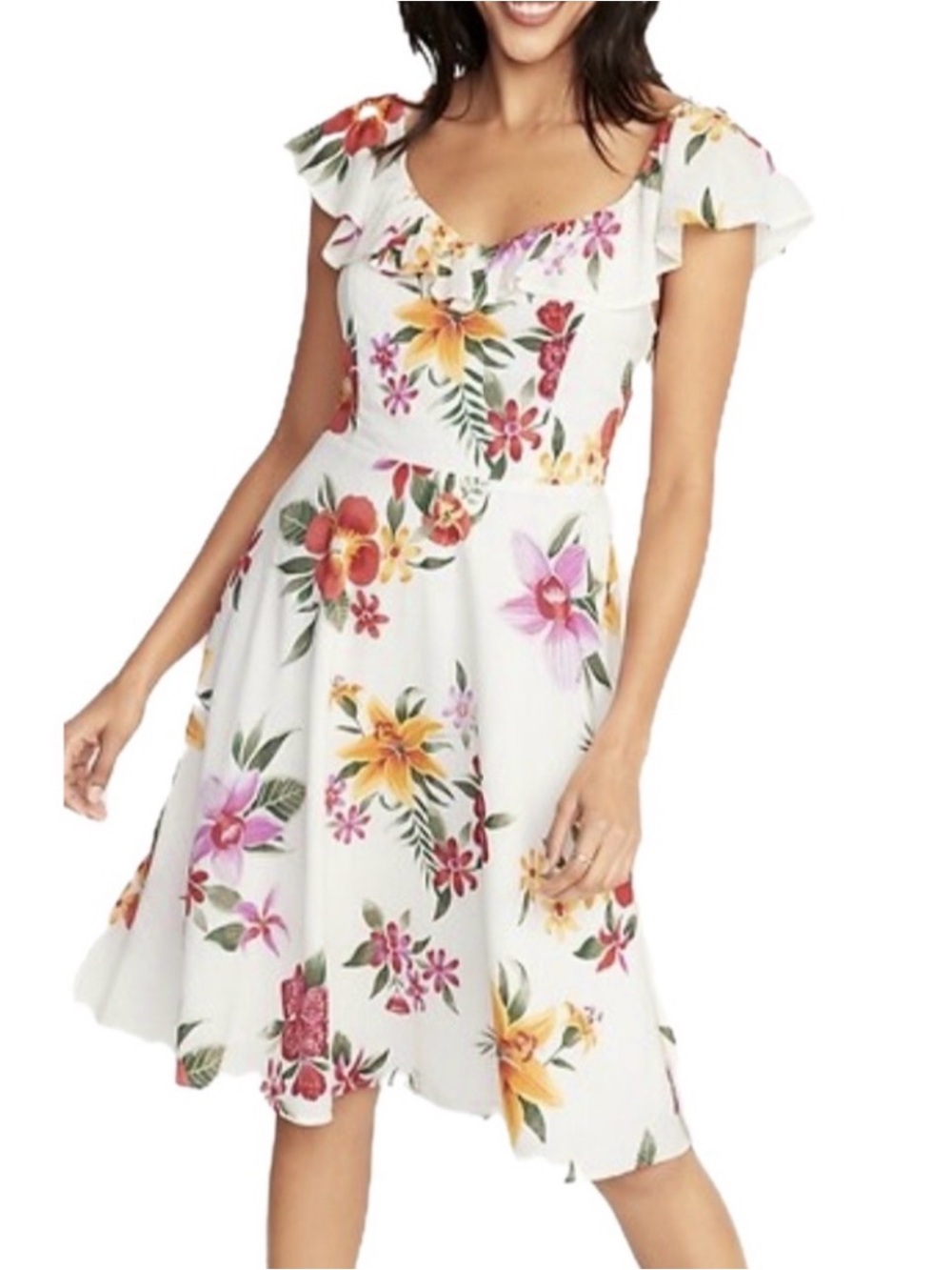 Old Navy Sundress Tropical Floral Midi Dress Cotton Stretch Lined Sz M Medium